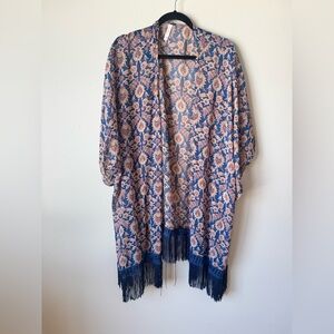 Xhilaration Blue Fringe Kimono
